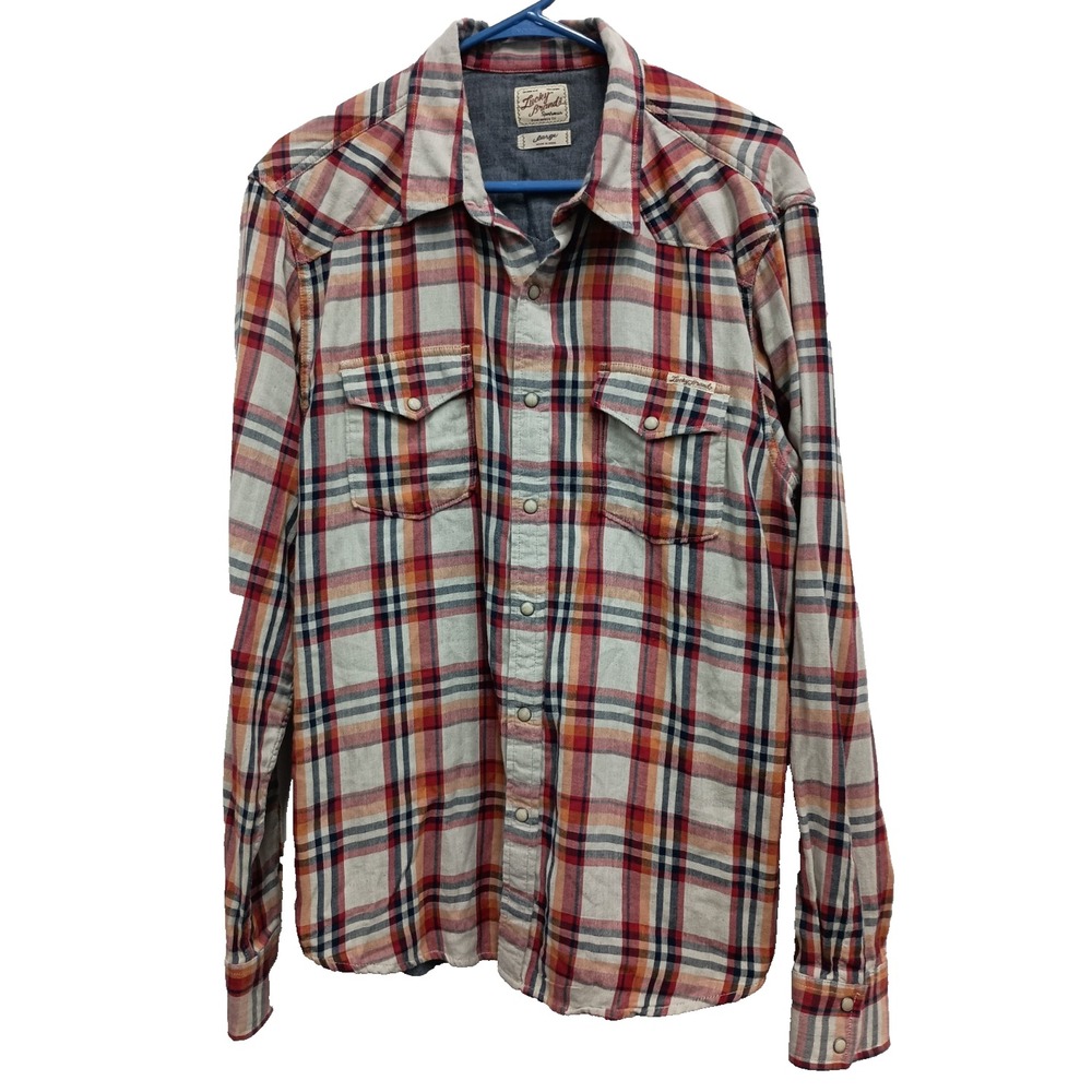 Vintage Lucky Brand Mens Western Shirt Size Large Plaid Long Sleeve Button Up